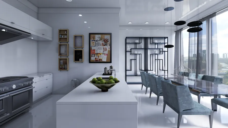 Modern Asian Blue White Unnamed space 3d design renderings