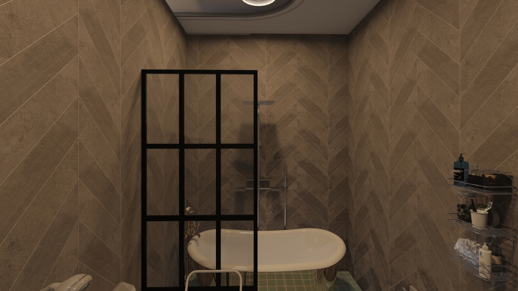 ArtDeco Modern Black White Grey Master Bathroom 3d design renderings