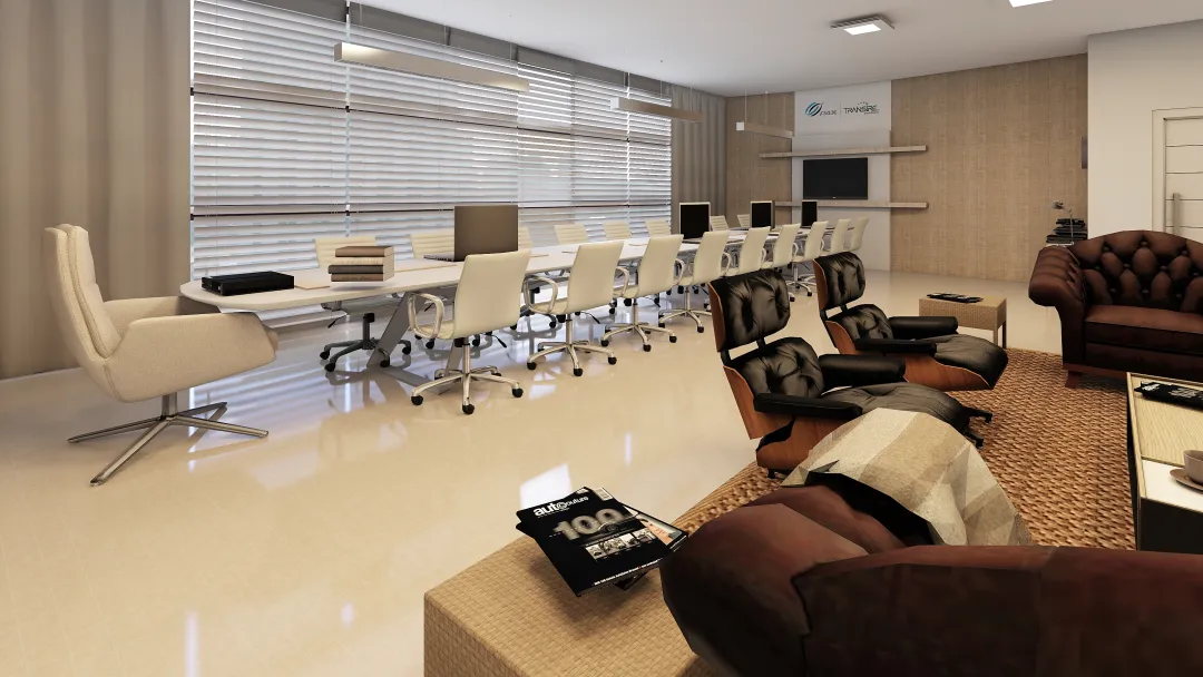 Modern Contemporary Executive room business director White Beige 3d design renderings