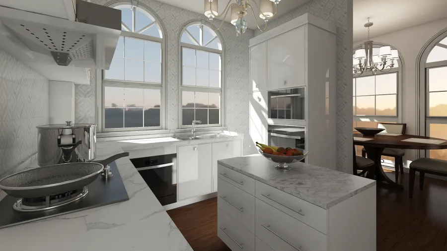 ArtDeco Contemporary White Beige Kitchen 3d design renderings