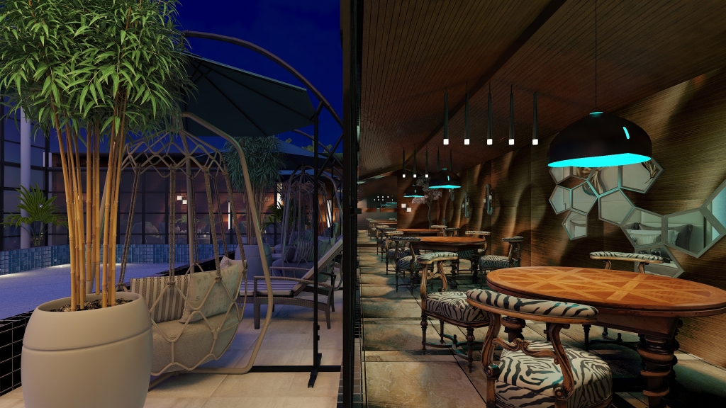 swimming pool with resto bar cusine . 3d design renderings