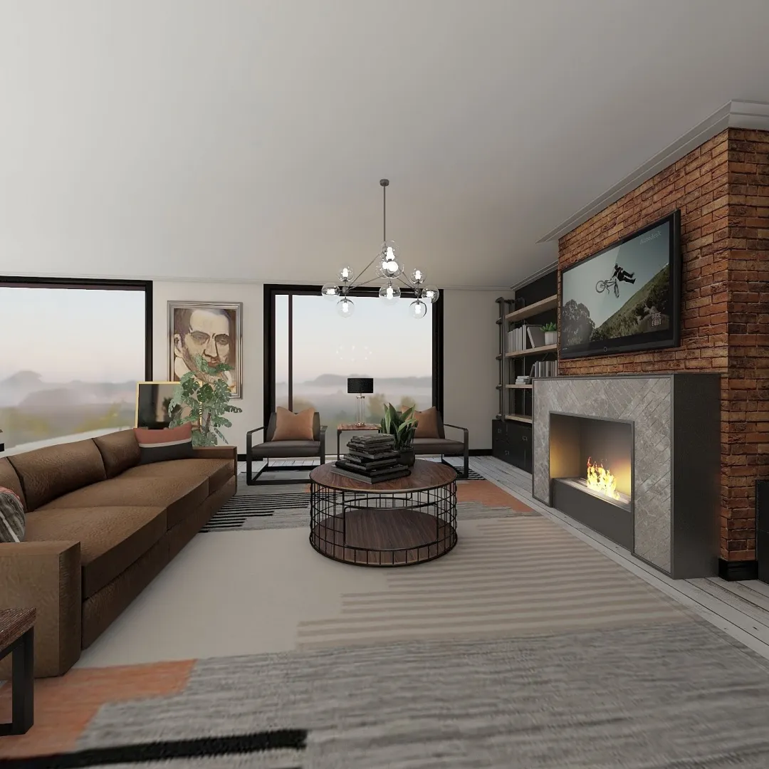 industrial living room 3d design renderings