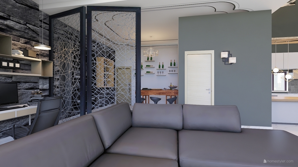 ArtDeco Modern Black White Grey Living and Dining Room 3d design renderings