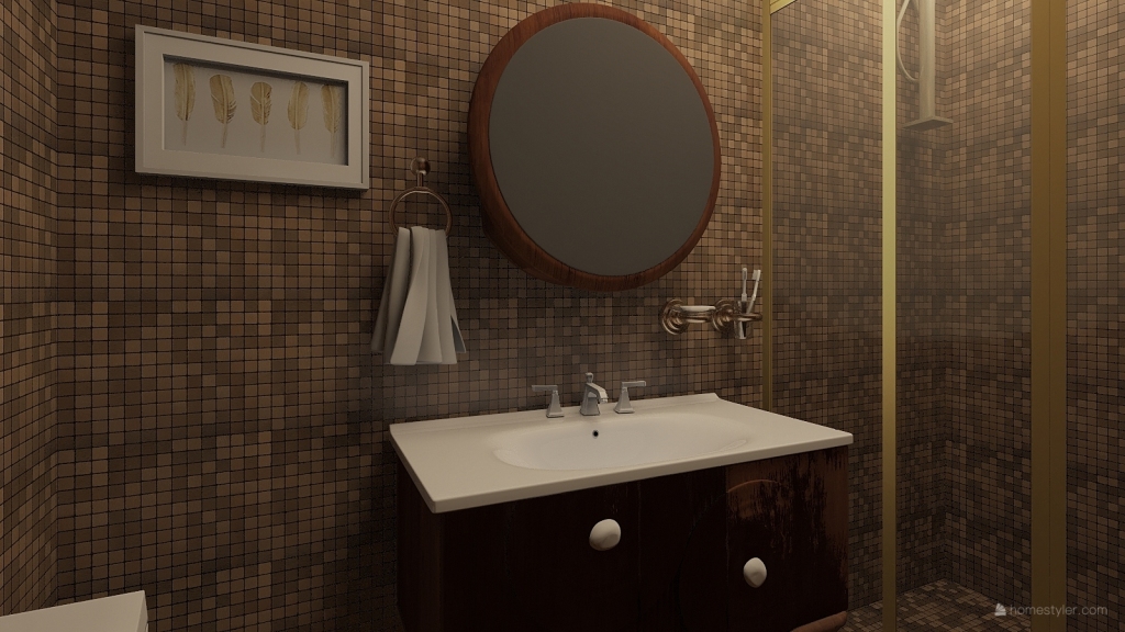 Modern StyleOther Yellow Blue WoodTones Bathroom 3d design renderings
