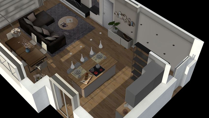 Living ROOM and Kitchen in Cormano 3d design picture 350.02