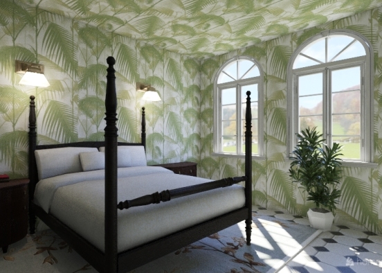 Bedroom green leaf Design Rendering