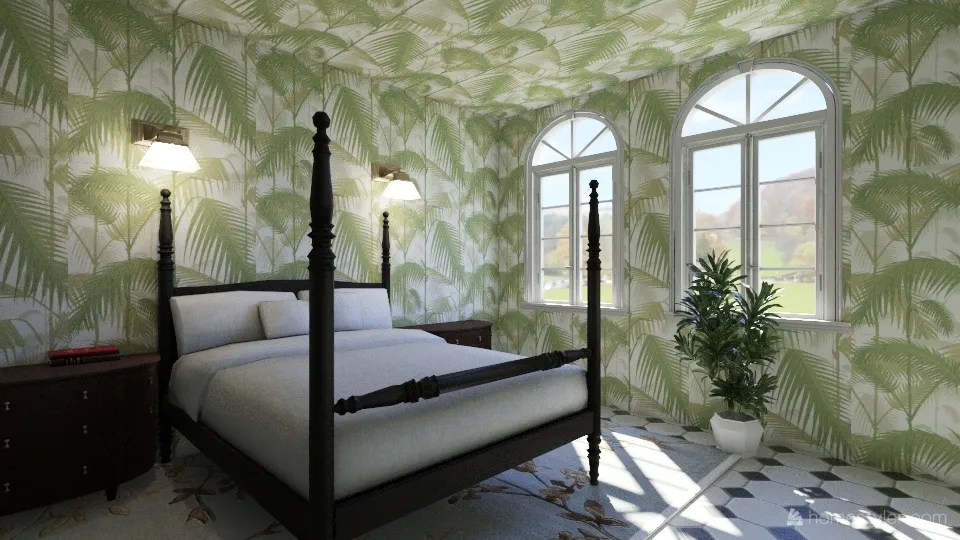 Bedroom green leaf 3d design renderings