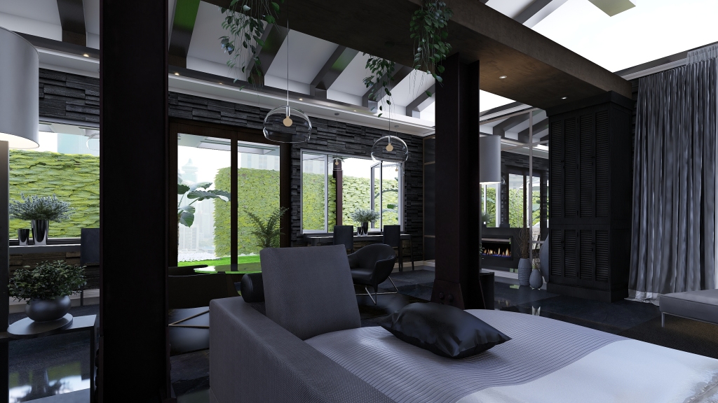 ArtDeco Bauhaus Modern Black Grey Unnamed space 3d design renderings