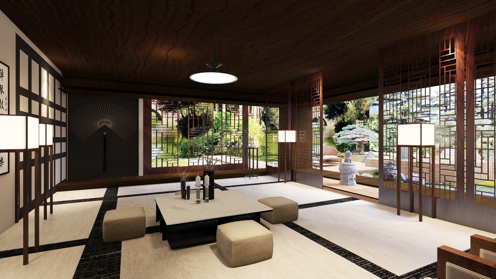 Asian WabiSabi WoodTones Unnamed space 3d design renderings