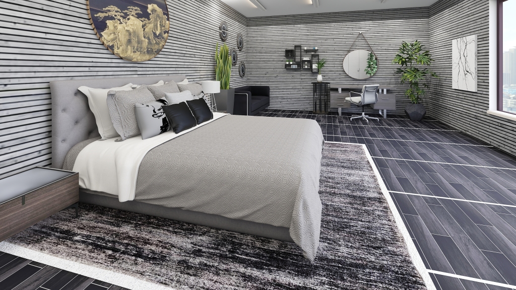 Scandinavian Bauhaus Modern home Grey Black White 3d design renderings