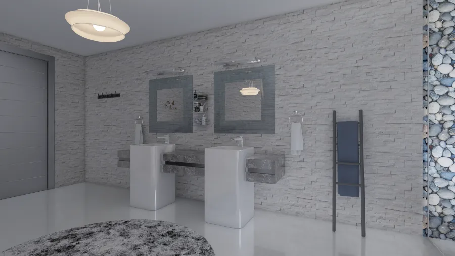 Contemporary Modern Blue Orange Beige EarthyTones Bathroom 3d design renderings