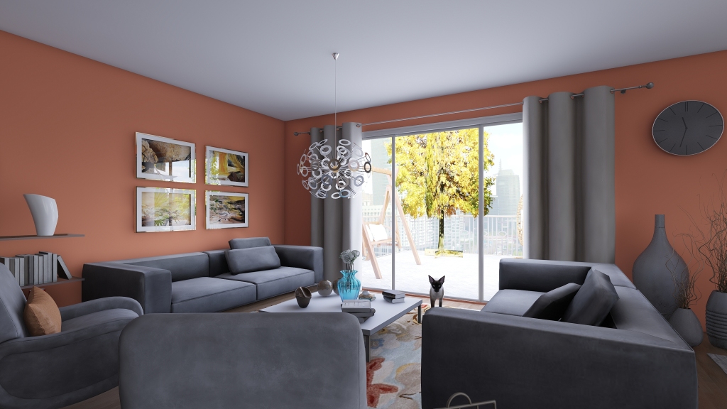 Contemporary Modern vila 2 Blue Orange Beige EarthyTones 3d design renderings
