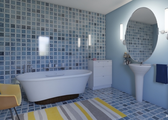 Bathroom Blue-Yellow Design Rendering