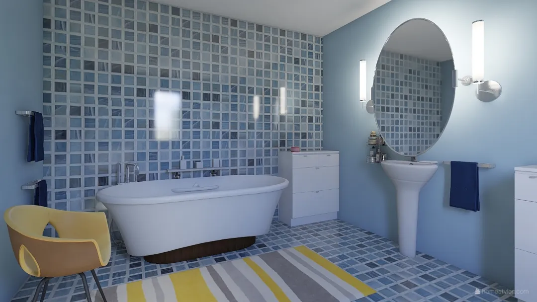 Bathroom Blue-Yellow 3d design renderings