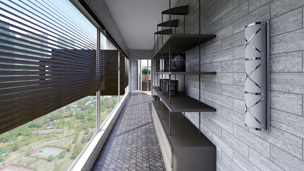 Modern ArtDeco Industrial Black Grey Hallway 3d design renderings