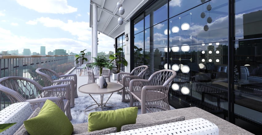 Contemporary Blue Grey WarmTones White Balcony 3d design renderings