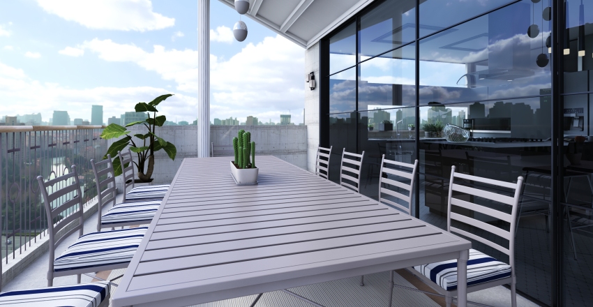 Contemporary Blue Grey WarmTones White Balcony 3d design renderings