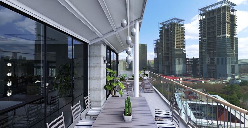 Contemporary Blue Grey WarmTones White Balcony 3d design renderings