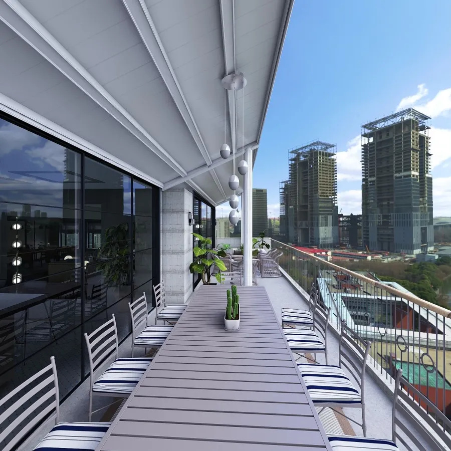 Contemporary Blue Grey WarmTones White Balcony 3d design renderings