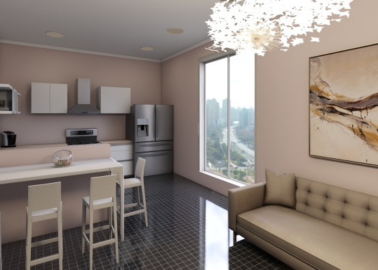Three Rooms Studio Apartment Design Rendering