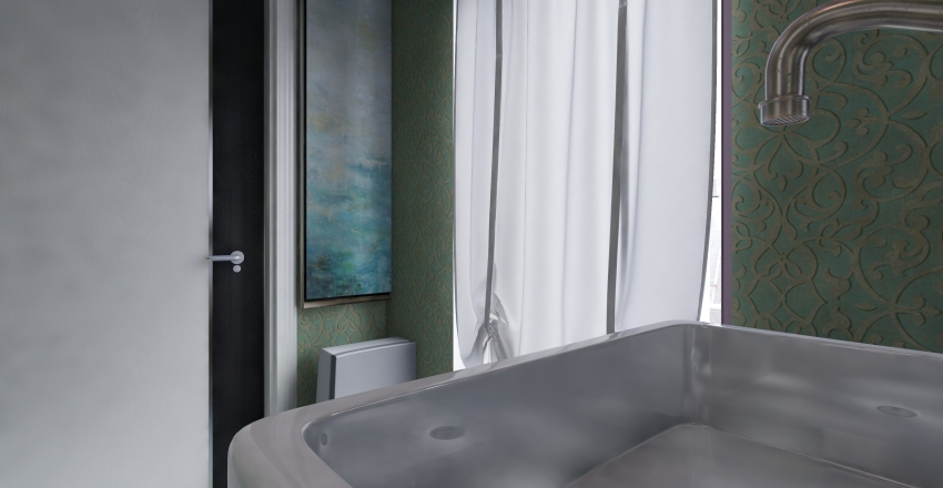 Contemporary Blue Grey WarmTones White Second Bathroom 3d design renderings