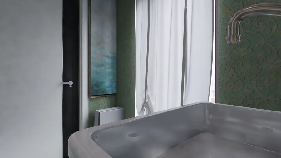 Contemporary Blue Grey WarmTones White Second Bathroom 3d design renderings