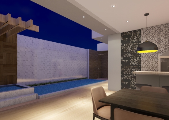 Projeto Sala Copa Cozinha integrado - piscina Design Rendering