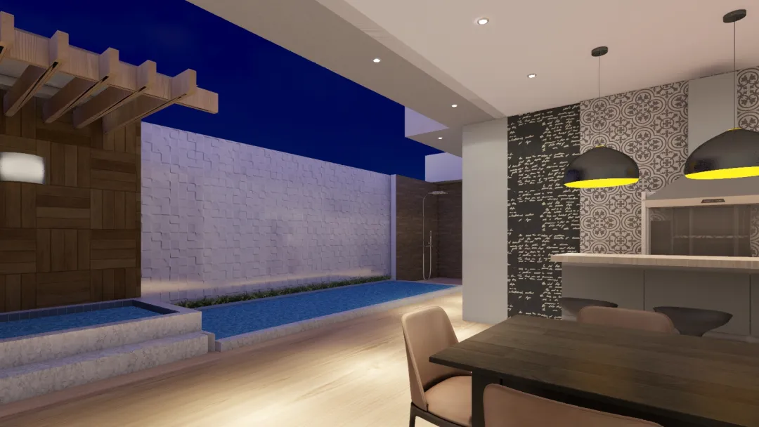 Projeto Sala Copa Cozinha integrado - piscina 3d design renderings
