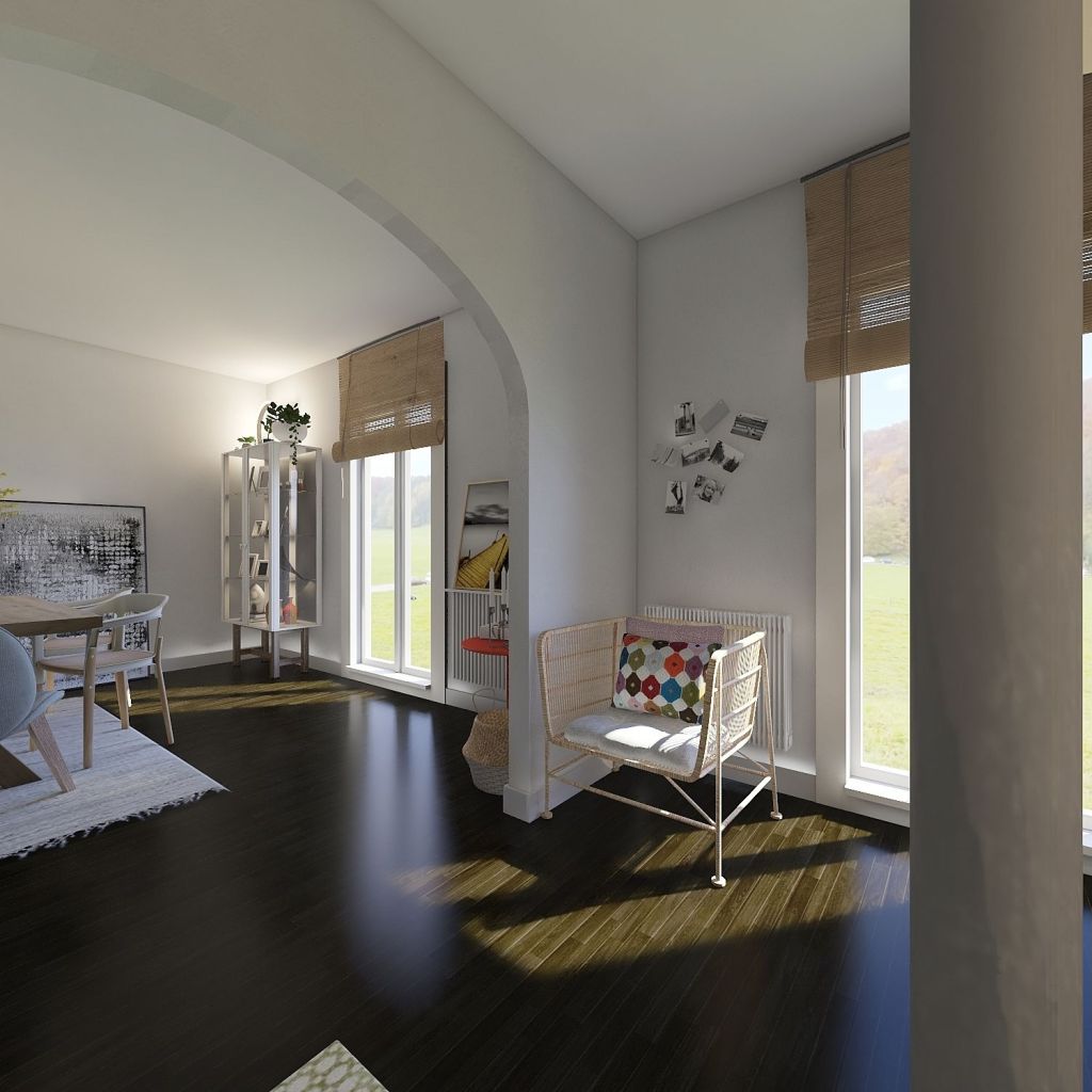 Rustic Contemporary Beige Grey Yellow Stairwell 3d design renderings
