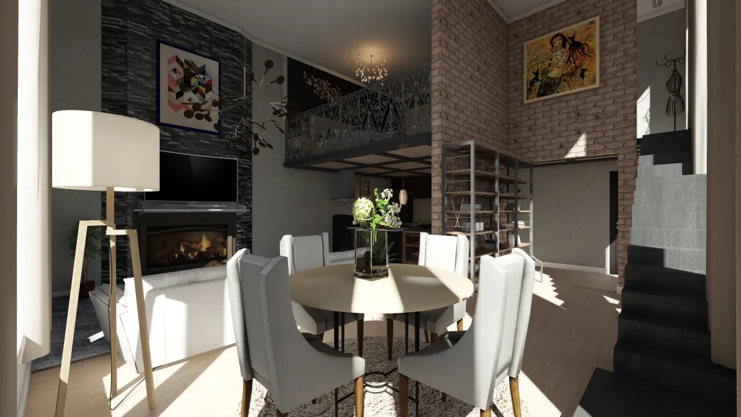 Industrial Modern ArtDeco Loft duplex Black Grey Beige 3d design renderings