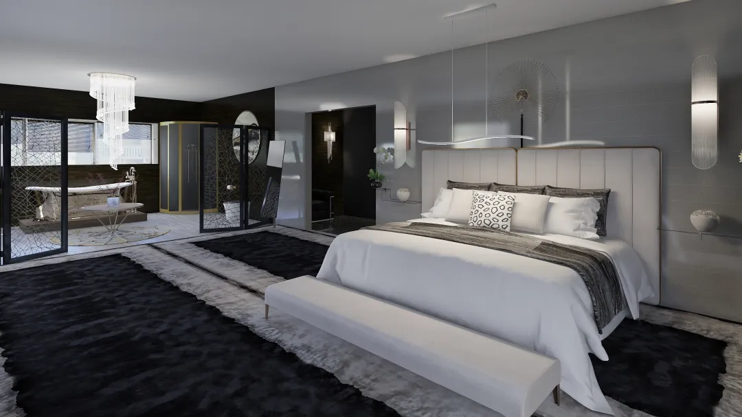 Modern ArtDeco Industrial Luxe Living Black Grey 3d design renderings
