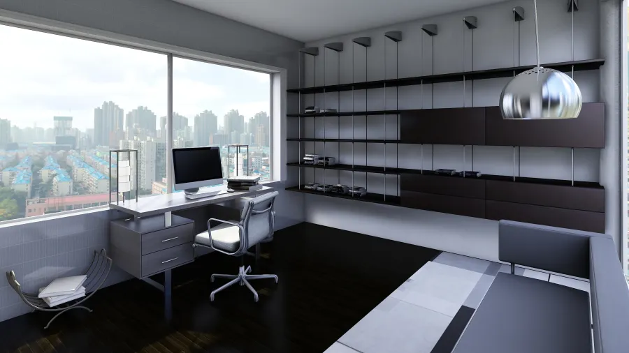 Modern ArtDeco Industrial Black Grey Office 3d design renderings