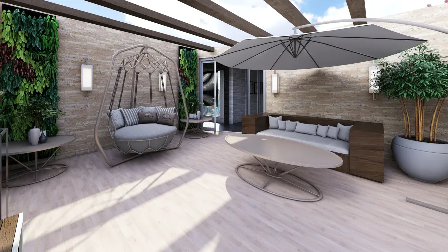 Modern ArtDeco Industrial Black Grey Balcony 3d design renderings