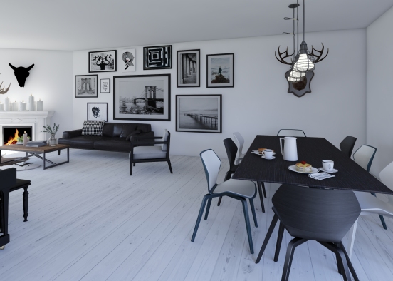 Black and White Family Home Design Rendering