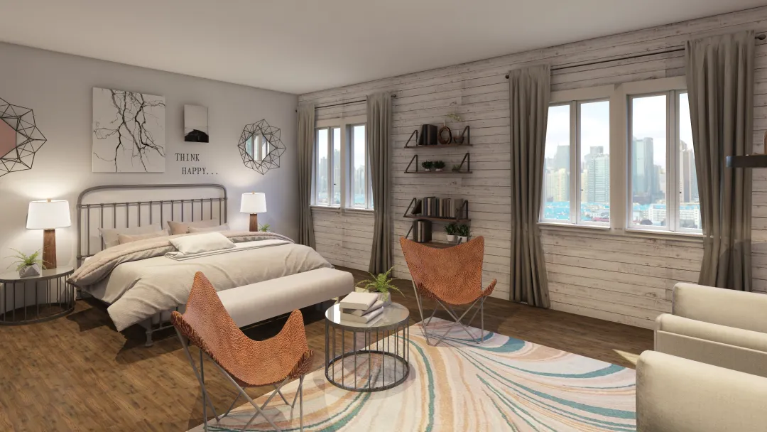 Country/modern teen bedroom 3d design renderings