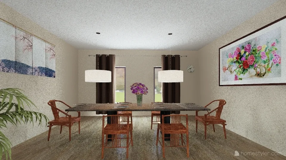 Living room and Dining room 3d design renderings