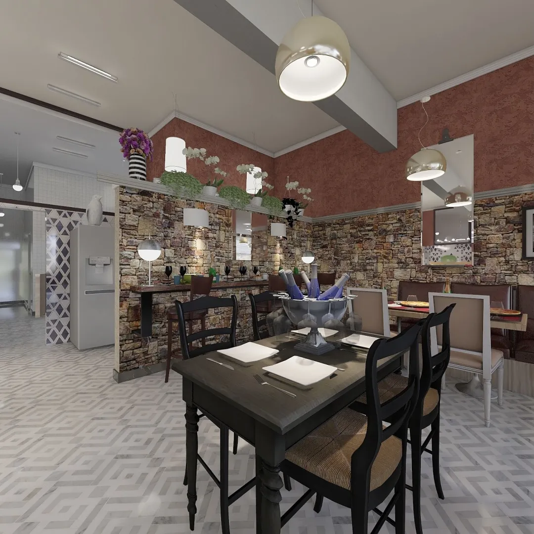StyleOther Restaurant WoodTones Black Red 3d design renderings