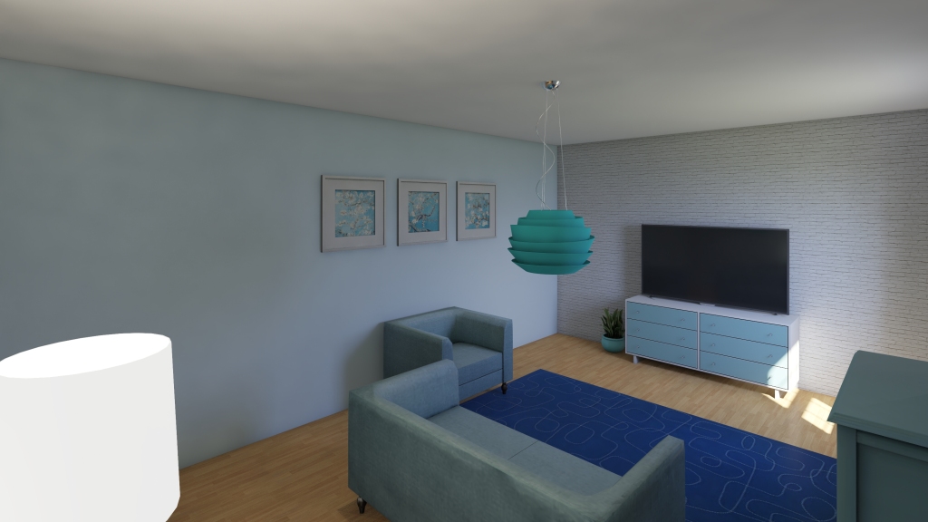 blue  living room 3d design renderings