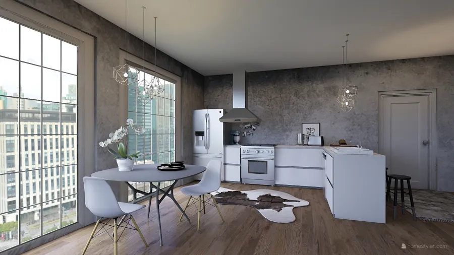 Kitchen and Living 3d design renderings