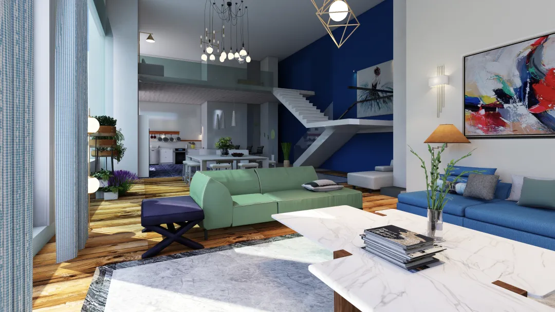 StyleOther Contemporary NY city apartment - Eclectic style Blue White Green 3d design renderings