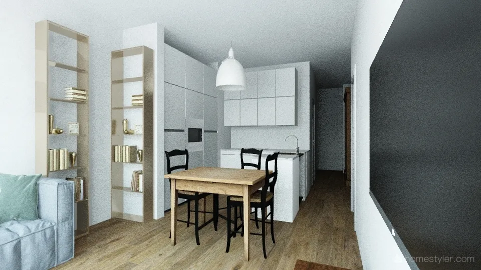 Хорошевка Большая белая кухня + большой короб 3d design renderings