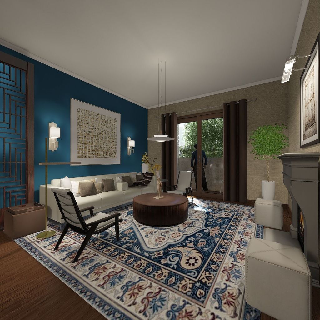 Modern StyleOther Yellow Blue WoodTones Living Room 3d design renderings