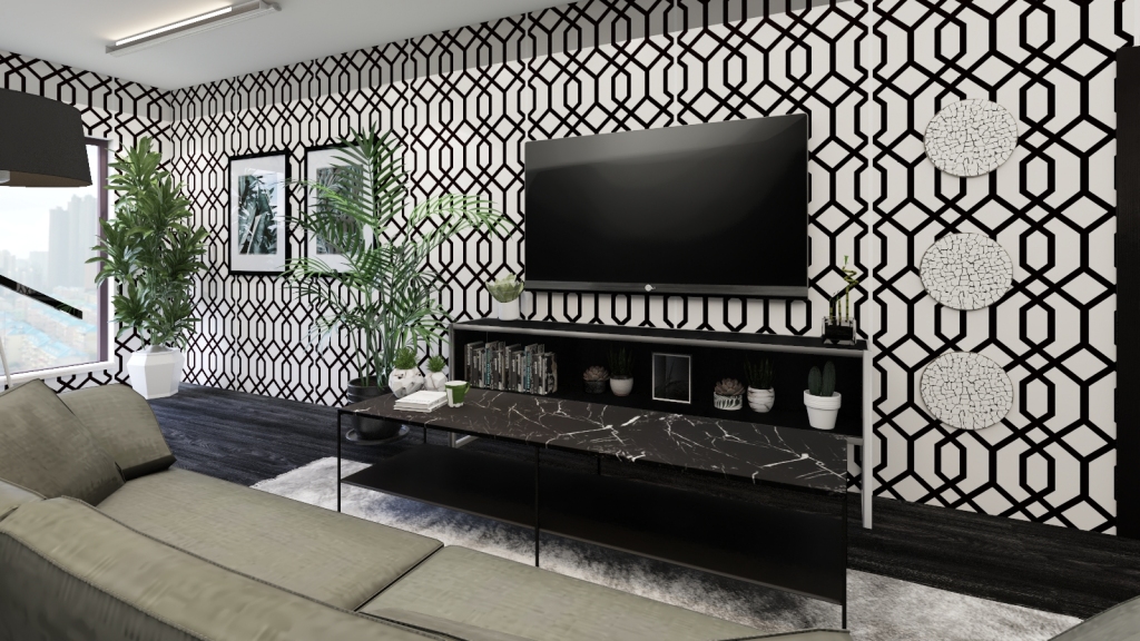 Scandinavian Bauhaus Modern Grey Black White Living Room 3d design renderings