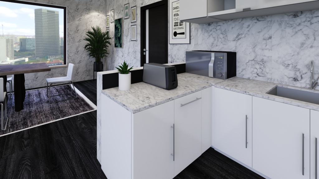 Scandinavian Bauhaus Modern Grey Black White Kitchen 3d design renderings