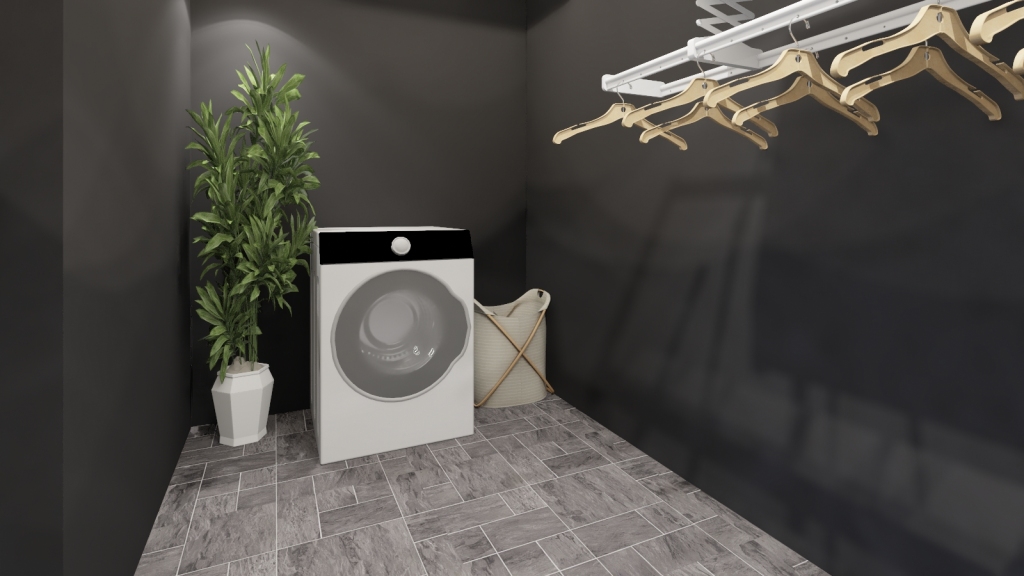 Scandinavian Bauhaus Modern Grey Black White Laundry Room 3d design renderings