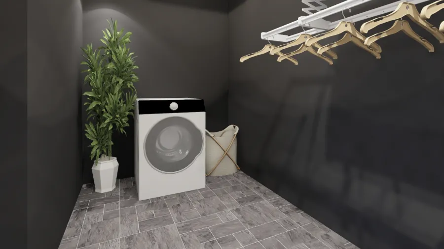 Scandinavian Bauhaus Modern Grey Black White Laundry Room 3d design renderings