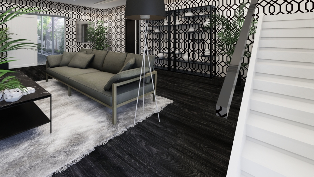 Scandinavian Bauhaus Modern Grey Black White Living Room 3d design renderings