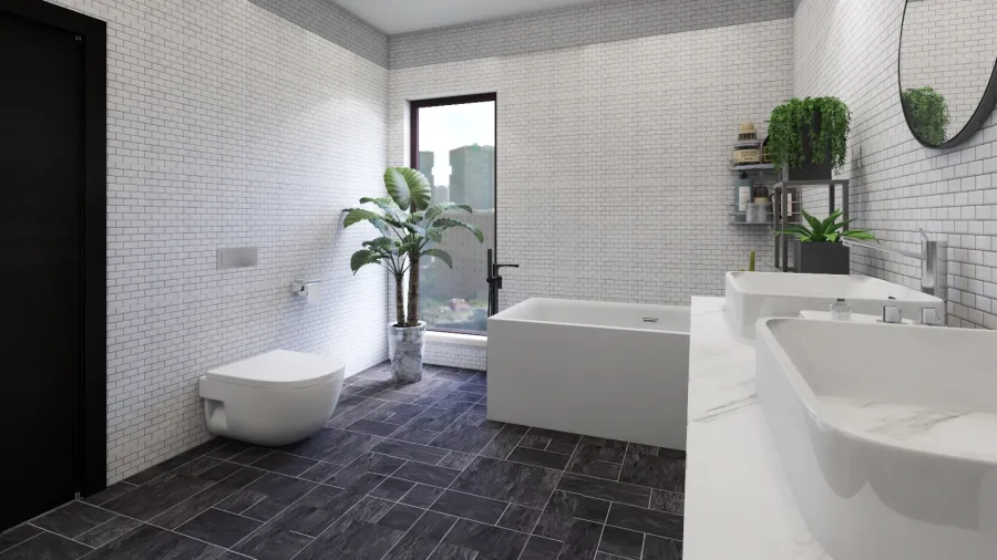 Scandinavian Bauhaus Modern Grey Black White Bathroom1 3d design renderings