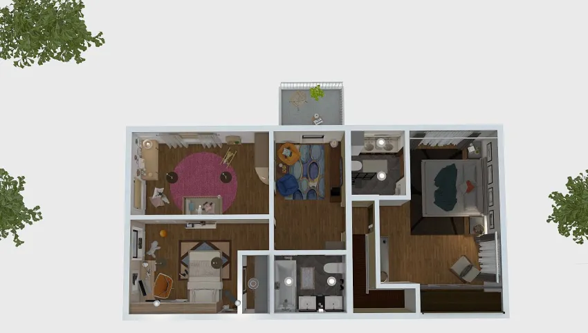 second floor of 2 stage apartment 3d design picture 82.54