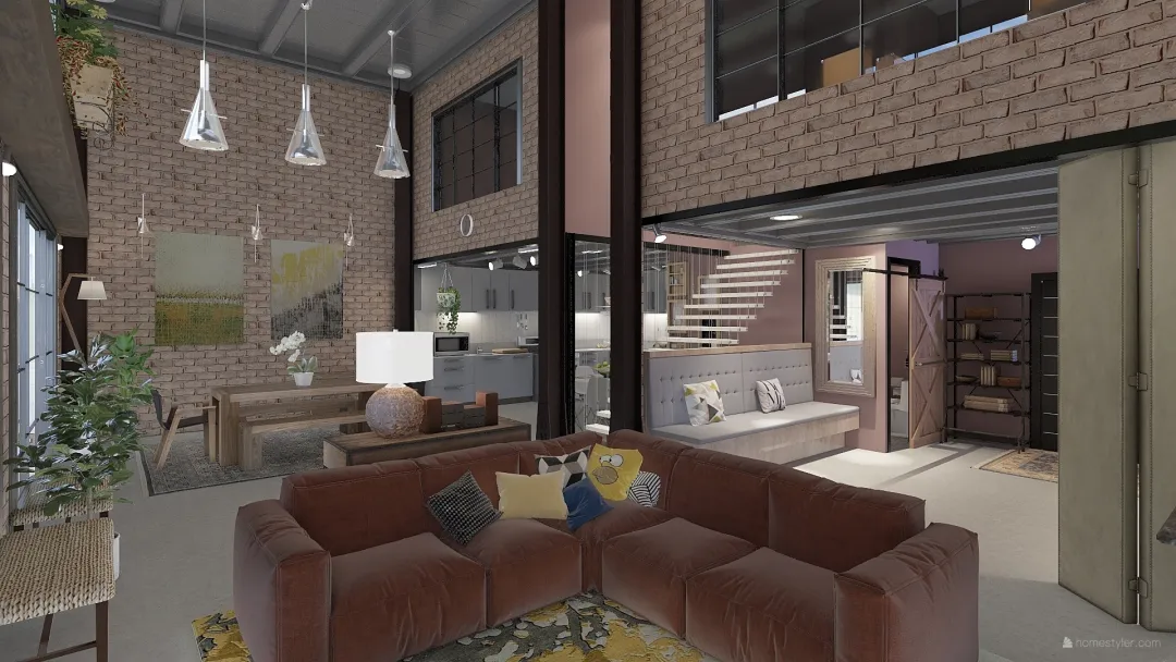 Warehouse converted loft 3d design renderings